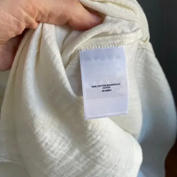 Lands End Dress 100% Cotton Gauzy White Midi Summer Short Sleeve Minimalist sz M - Picture 5 of 9